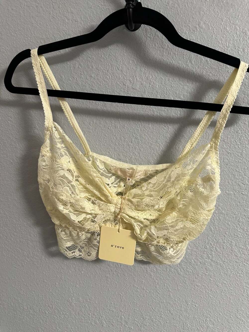 A'reve Yellow Lace Spaghetti Strap Crop Top Bralette Size M